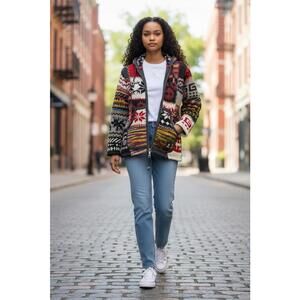 Shakaloha Knitwear Series Wool Full Zip Hoodie Patch Fleece Lining Medium NWT